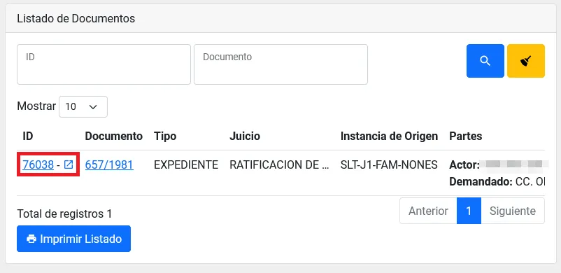 Listado de Documentos Anexos