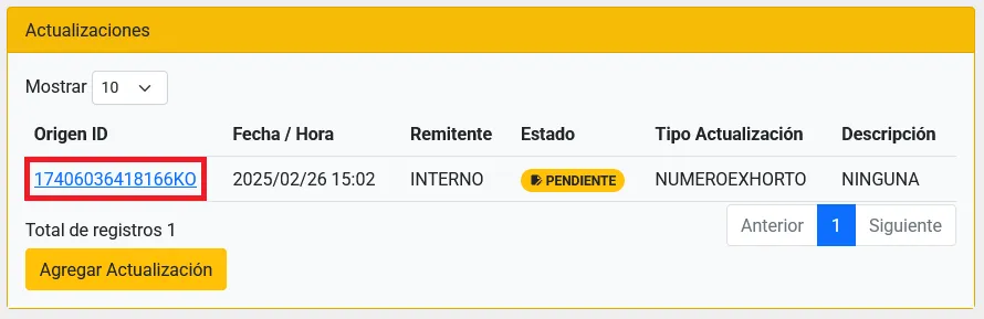 Listado Actualización